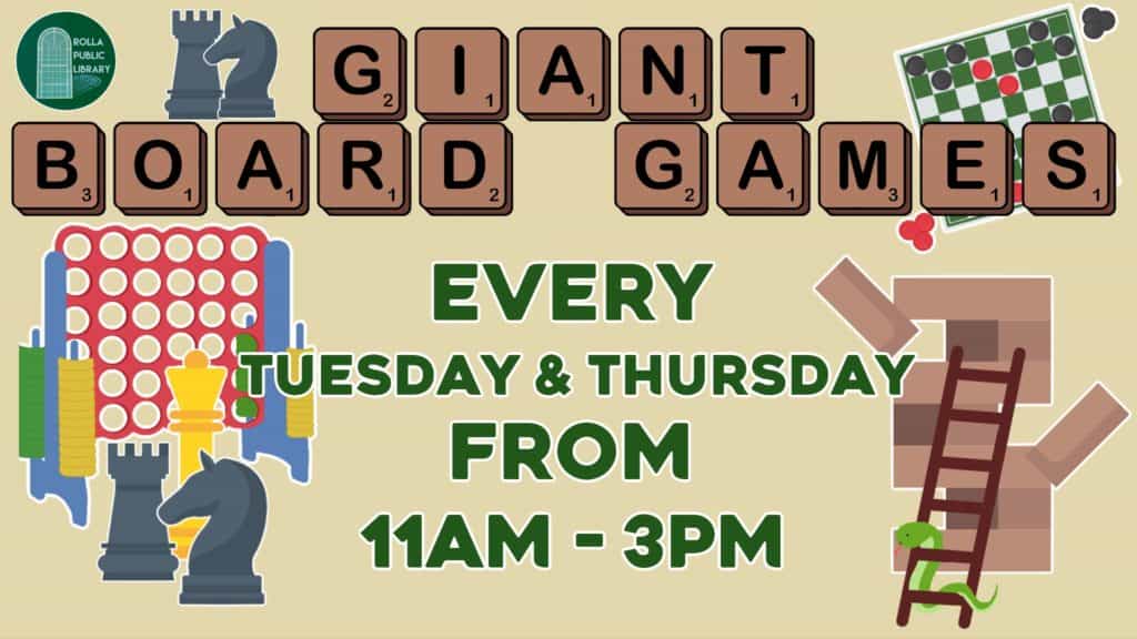 Giant Board Games Every Tuesday and Thursday from 11am-3pm